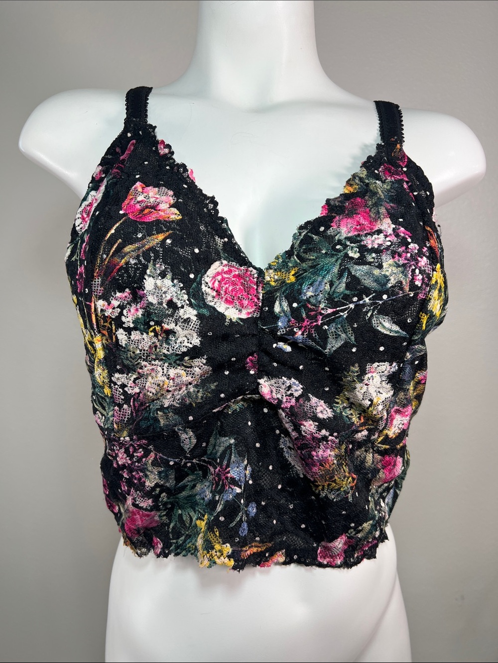 Torrid Curve Floral Lace-Trim Black Bralette with Adjustable Straps Size 2